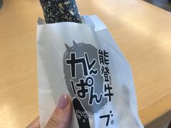 道の駅で買った能登牛カレーパン。朝ご飯がわり。ほんのり能登牛のエキスを感じた…かも！？ダンナは能登牛カレーを食べてて、上にのったカツを能登牛だと本気で勘違いしてた。いやいや、入っているのは能登牛のエキスですから（笑）