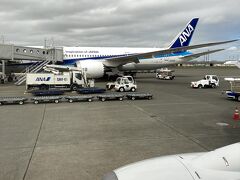 無事新千歳空港に到着。（10：48）
到着出口を出るとすぐにニッポンレンタカーの受付カウンターがありました。予約してあったので名前を言って受付番号札（レシートの様な紙）を貰うだけです。

夫がお腹がすいた、何かちょっと食べたいと言うので近くにあったモスバーガーをテイクアウト。
立ち食いしていると、レンタカー営業所までのバスが来るということで移動。
バス乗り場までは女性スタッフが案内してくれます。
モスバーガーの残りをバス車内で食べ終えた後で「車内飲食禁止」の貼り紙を見つけました。
HAHAと笑って済ませました(;^ω^)　ごめんなさい。
モスチーズバーガーは、中からソースが流れ出てきて「食べにくい」と夫が何回も言っていたので、移動しながら食べるのには向いていないようです。
（いつもなら味見～と一口貰うんですが、食べにくそうにしていたので私は食べていません( ´∀｀ )）