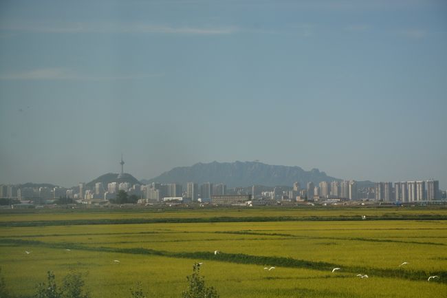 新義州に近づいてきた。対岸は中国の丹東だ。