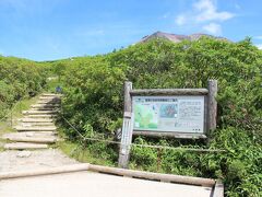 ここからは義母は駅でしばらく休憩します。でも、青空の下、広大な樹海、迫力ある旭岳や山並みを眺められてとても満足していました。そして、私と妻はここから姿見の池自然探勝路を進みます。