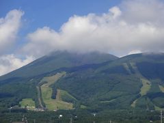 さて、これから磐梯山の向こうへと！

磐梯山の表側、山頂に多少雲がありますが、それでも鮮やかな山肌です。
