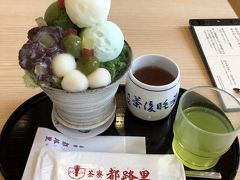 抹茶アイスとバニラアイス、そして珍しいのが抹茶シャーベット。いろいろてんこもりの豪華版かき氷です。