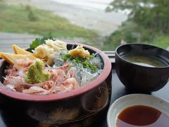 「すし道中　やじ喜多」の「生しらす生桜えび丼」を1人前注文。
夫とシェア。
生しらすが大好きな酢飯の上に載っている。
これっ！が食べたかったのよ。
朝から食べ過ぎた。