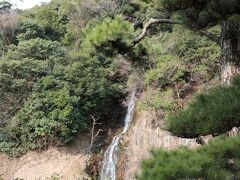 庭園なのに滝が流れる場所もありました。
西湖の石壁を流れる「桶樋滝（おけどいのだき）」は、藩主の鑑賞用として造られたなんと！！人工の滝です。
かつては紫雲山の中腹に置いた桶まで人力で水を汲み上げて、その水を樋から流していたことから、桶樋滝と呼ばれるようになりました。
贅の限りを尽くした滝でございます(*･ω･)