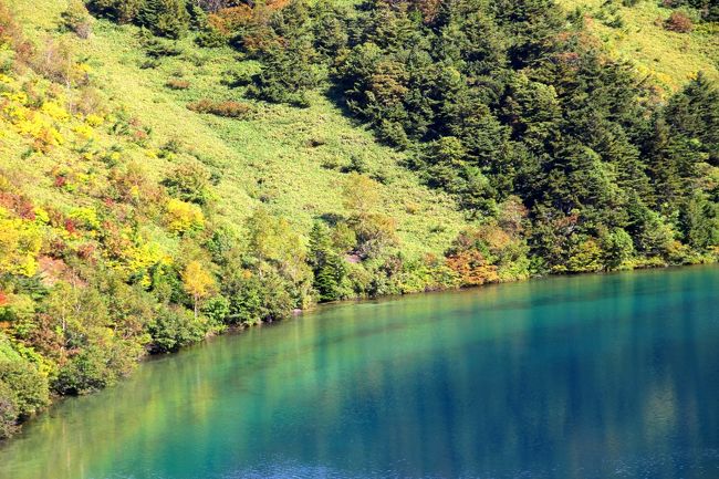 ☆五色沼火口壁西側のガレ場から見下ろした魔女の瞳
