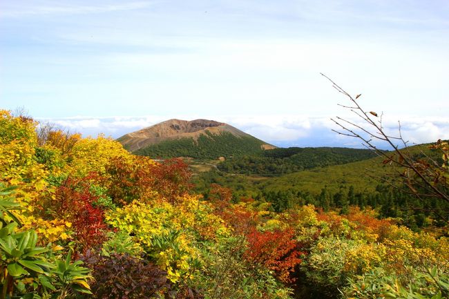 ☆鎌沼周回登山道から望む吾妻小富士(1707m)<br /><br />蓬莱山山麓はミネカエデやミネザクラが多く<br />浄土平周辺ではいち早く色づきます。