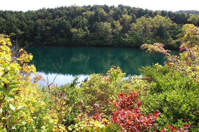 ☆浄土平　樋沼(1622m)<br /><br />樋沼は浄土平南部の吾妻小富士と相対する古い成層火山です。<br />火口は清冽な濃紺の水をたたえたすり鉢状で直径150m、水深13m。<br />浄土平レストハウスや吾妻小舎の水源にもなっています。<br />遊歩道には福島の県花・ネモトシャクナゲの古木がたくさん自生しています。