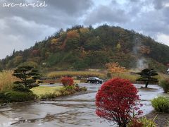 30分ほど乗せていただき、「別荘佳景」に到着！
写真を見て、てっきり川沿いにあると思っていたお宿。
私の予想とは大きくはずれ、高台にありました(*_*;。
そして、真っ赤なドウダンツツジが出迎えてくれました。