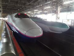 仙台駅に並ぶ東北新幹線E2系とE5系(右)。

私が乗るのは、左の'やまびこ124号.東京行'です。
平成9年にデビューした、JR東日本の新幹線車両では最古参のE2系新幹線電車。
営業最高速度は275km/hなんだそうです。