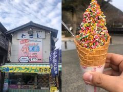 錦帯橋そばのソフトクリームむさしにて。