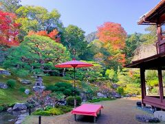 風情のある日本庭園に赤い和傘ってどうしてこんなにしっくり来るんでしょうね?

ここを訪れる前は、拝観料が高くて激混みの瑠璃光院まで行かなくても、滋賀県内でアノ写真が撮れる!!っていう事だけ考えていましたが、いやはや、とってもキレイに手入れされた日本庭園もキレイな素晴らしい所でした。　こここそ、また色々な季節に訪れたいですね!