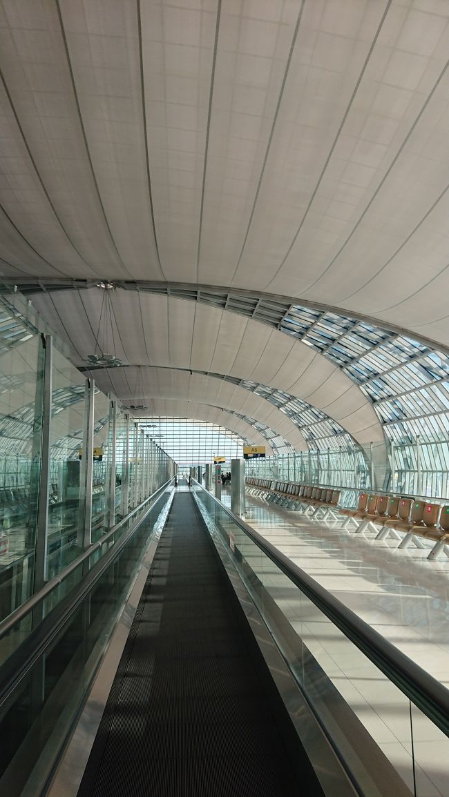 搭乗ゲートに向かう途中で手荷物検査。<br /> 「あれ、検査ないの？!」と、思ったら変わってた...<br />そして、ラウンジから持ってきたお水も没収……<br /><br />まぁ毎度思うけど、歩かされるよね～<br />一番はじっこなんだもん！<br />前日、仕事終わりで寝ずに来たので、ちょっとフラフラ……