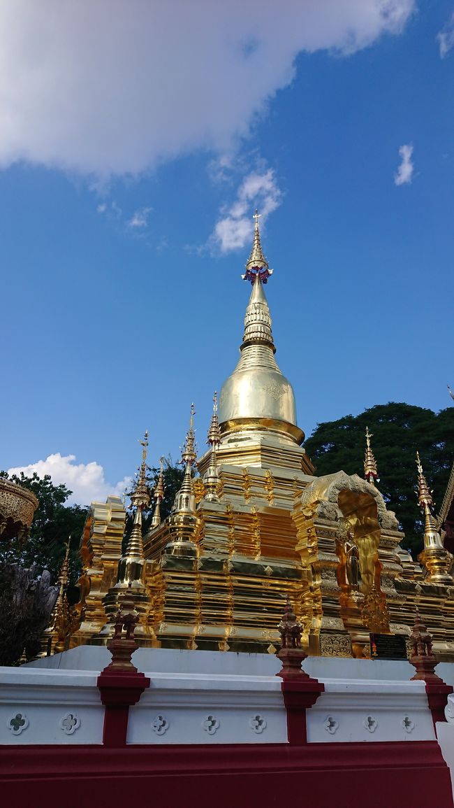 さくっと30分程の滞在で、次の場所ワット・チャイモンコンへ。<br />ソンテウのドライバーさんも、あまりの早さにビックリしてた。<br />帰りも軽い渋滞で、約1時間かかったかな。<br />ドライバーさんとは、ここでお別れ。<br />写真は、ワット・チャイモンコン入って目の前にある塔。<br />ここに来た目的は、明日ネコの散骨をするのにボートをチャーターするため。<br />ここではボートのクルーズツアーもあって、メーピン川を往復2時間。<br />途中、ハーブ工房に寄ったりするゆったりツアーが500Bであります。<br /><br />私は明日、独りで行くのでボートチャーター代は1,500B、1時間です。