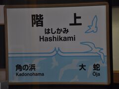 　もう真っ暗なので、駅名標この一枚のみでした。
　階上駅停車、先ほど気仙沼線ＢＲＴに陸前階上バス停がありました。
　