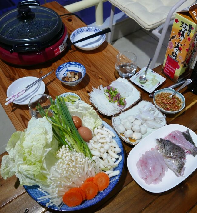 26日　夕食<br />クエ（アラ）鍋．．．◎<br />イカとアジの刺身．．．◎