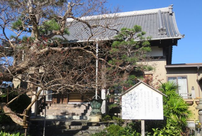 先程紹介した石碑の左奥に見えていた立札と、その背後の本堂光景です。立札には、『1648年(慶安2年)。松平良尚公とともに小諸から長島に移ってきた、於大の方の菩提所』と紹介されていました。