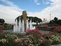 山下公園の水の守護神の噴水付近には特に花壇がきれいです。主人は横浜はいいな、海があってきれいだなと言うけど、駅近で徒歩ならいいけど住むには車が必要な場所だと思います。坂もあるしと現実的な妻。