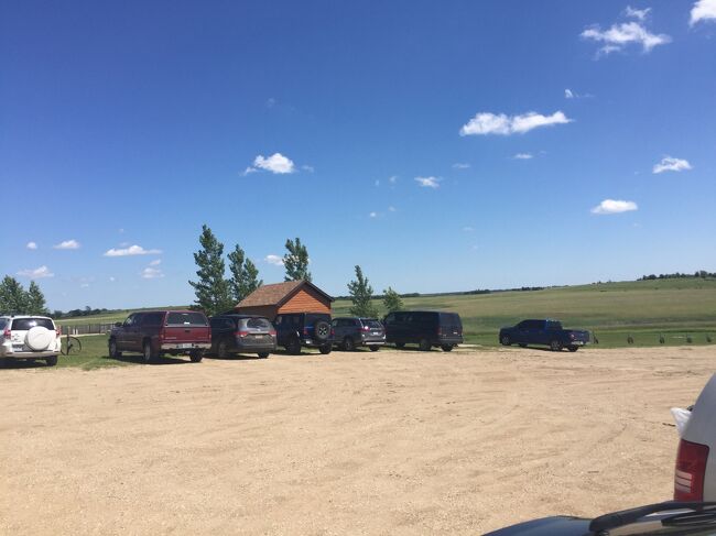 観光客の車が並んでいます。