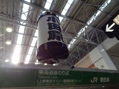 小田原でJRに乗り換えます。
2019年の台風19号によって破損した'小田原提灯'が修復され、小田原駅に帰って来ていました。