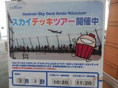 スカイデッキで飛行機を見る。