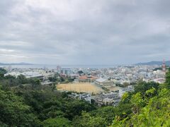 名護中央公園ノッポ椰子広場から名護市街地を眺める。