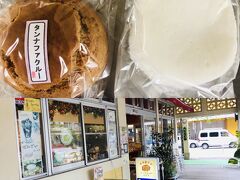 名護市営市場内の宮城菓子店で、タンナファクルー（左）と白かるかん（右）を購入。タンナファクルーはサータアンダギーから甘みを抜いた感じ、白かるかんは白餡の入った柔いまんじゅう。