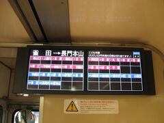 長門本山行き123系電車の車内運賃表。