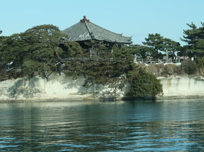 松島 観光桟橋前 水彩画(額入) 松島-6 島めぐり観光船a 中央観光桟橋 12時出航 ☆周回