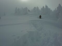 時折雲が薄くなるが、基本は暴風雪で視界は悪い。


でも、ロープウェイ山頂駅⇔地蔵山はほんのちょっとなので、安心感もありウキウキなハイキングができた。