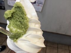 「道の駅天城越え」で名物のわさびソフトクリームを食べました 予想ではわさびペーストを練り込んだ緑色のソフトクリームが出てくると思っていたのですが まさかのソフトクリームにわさびをべっとり塗りつけるという豪快な一品でした