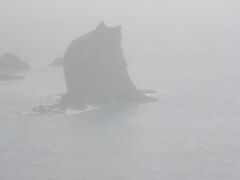 猫の形に見えるから猫岩、だそうです。霧の中なのであまりはっきりしないのですが、そう見えるかな？