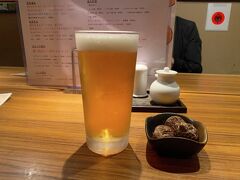 夕食は、駅前のbodaiに入店。

温泉入って、散歩してからのビール(*´Д｀)
味は美味しいに決まっている。