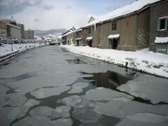 小樽運河にも氷が張りました。
やがて割れた氷の縁が盛り上がって蓮葉氷となります。

