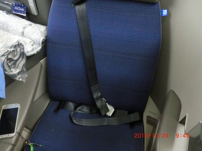 ビジネスクラスのシートは3点式シートベルトでした。