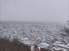 円山山頂。かわいらしい雪だるまが２つ。
少し雪が降ってきた。