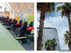 続いて乗ったのは、"スチールドラゴン2000"。　これはなかなか楽しかった!　富士急で言ったら、"FUJIYAMA"っぽいアトラクションですが、私はスチールドラゴンの方がスリリングで好きでした。　

かなり高い所まで上っていくし、一気に落ちるときのスピードも凄くて、アウトレットのジャズドリームの入口ゲートすれすれのところまで行ったり、360度回転しながら、駐車場に停めた自分の車を探す!っていうのを自分で勝手に決めたりしながら何度か乗りました。　何度も回転するけれど、上半身を固定するハーネスじゃなくて、フツーに安全バーのみのアトラクションっていうのが恐怖2倍って感じでした。　ちなみに、コレには3回乗りました。