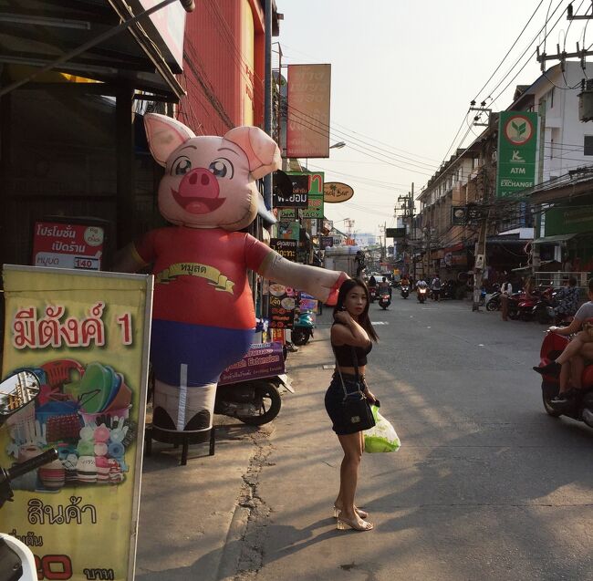 豚の左手が上げ下げで車道に90ｃm程出るので丁度通行中の人の頭に当たります。