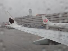 出発時は雨模様の羽田空港
