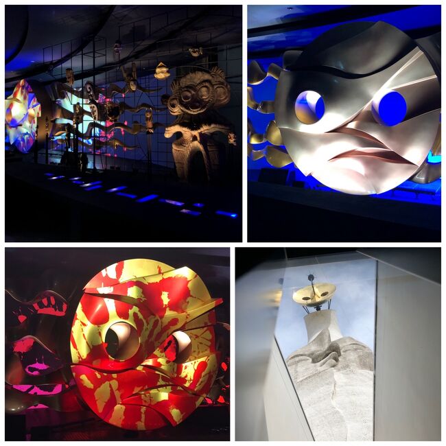 地下の展示場。右下は小さな窓から見上げる太陽の塔。