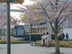 泊駅ではシャトルバスの到着時間には出発しているはずの列車が遅れていたので待ち時間ゼロで富山行きの列車に乗れました。
富山駅には路面電車もありましたが、駅前の桜は葉桜になりつつあるようでした。