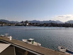 宿泊したホテル「萩八景 雁嶋別荘」からみる松本川。左の橋は雁島橋。