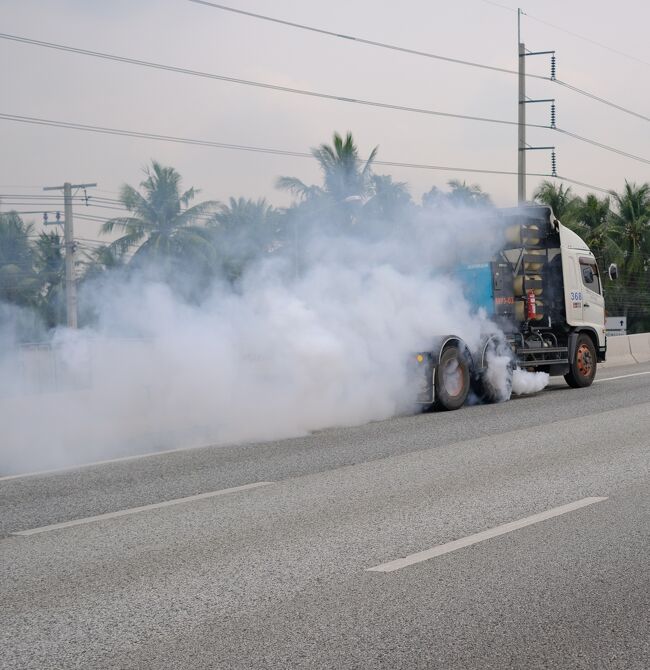 原因はこれか．．．凄い煙を出してゆっくり走っているが怖いね．．．なぜ止まらないかね火災が起きたら．．．くわばらくわばら。<br /><br />この後、一休一行は無事にパタヤに帰り着きました。<br />