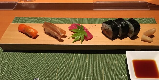 鮪とサーモンの握り鮨、季節の野菜鮨 留椀