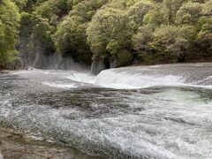 いよいよ吹割の滝！

ものすごい轟音とともに、大量の水が谷間に吸い込まれていく

左手奥に先ほど第三観瀑台から見た岩場がある