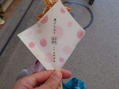 あんなに食べたのに息子はデザートが欲しいということでこちらの揚げ紅葉を食べ歩きです。持ち手の下のところに味が書いてあります。私はこちらの瀬戸内レモン。