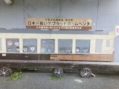 １１＜原谷駅＞
原谷駅には「日本一長い？プラットホームベンチ」がありました。このベンチにたくさんの人が座って列車を待つ日が来るといいのですが・・・。