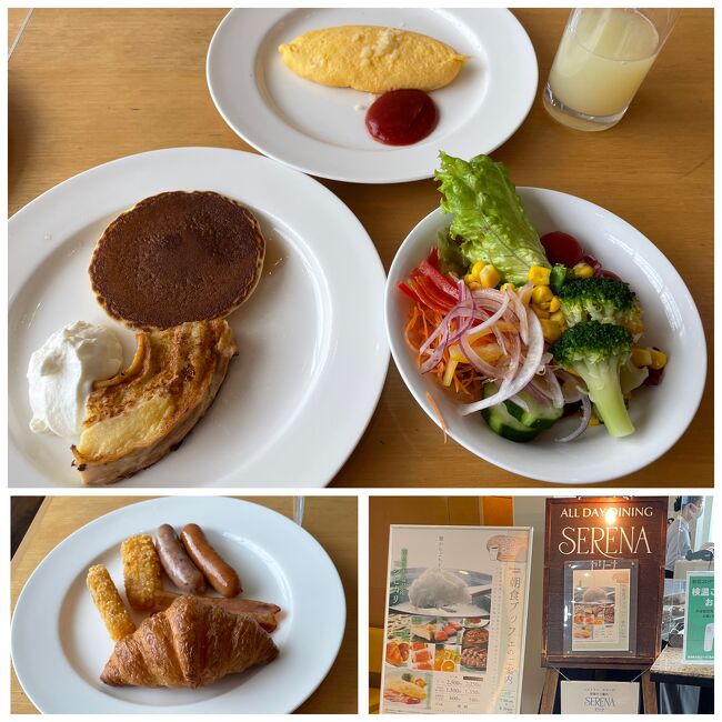 朝食は3階のセリーナで。パンケーキの下に写っているのはなんと車麩のフレンチトーストです。なかなか美味でした。朝食は1名2,500円。今回は1名朝付で税込み9,000円。ちょっと高いかな・・
