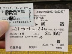 乗車したのははこね14号です。
株主優待券は金券ショップで450円くらいで入手+特急券630円なので、1000円くらい。