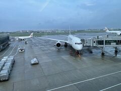 大阪国際空港に到着後、ファーストクラスカウンターでチェックイン後、ダイヤモンド・プレミアラウンジで過ごす。
搭乗予定のB787-8のJL104も駐機中。
