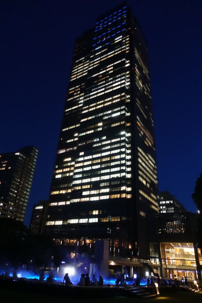 晴れた夜空にビルが綺麗に見える